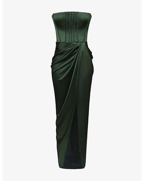 House Of Cb Carelle Strapless Satin Maxi Dress - Green