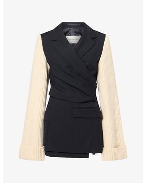 Dries Van Noten Beline Knitted-Sleeve Wrap Wool Jacket - Blue