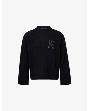 Represent Intarsia-Logo Brushed Knitted Sweater - Black