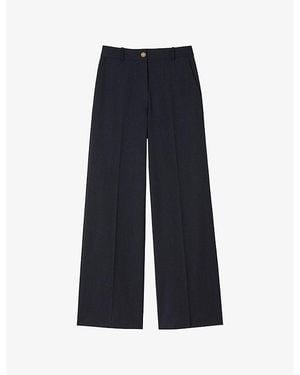 Sandro Striped Straight-Leg Stretch Wool-Blend Trousers - Blue