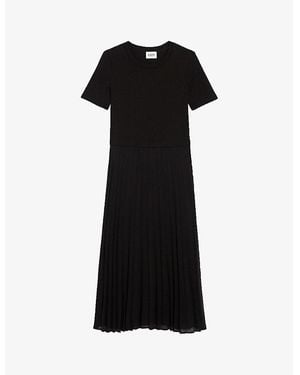 Claudie Pierlot Telistaff Pleated Cotton T-Shirt Dress - Black