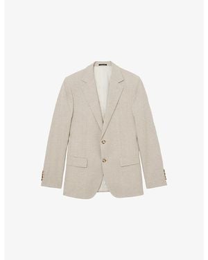 Reiss Cheltenham Single-Breasted Check Linen-Cotton Blazer - Natural