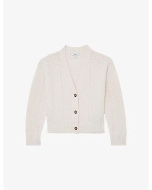 Reiss Lottie Chevron-Stitch Wool And Cashmere Cardigan - White