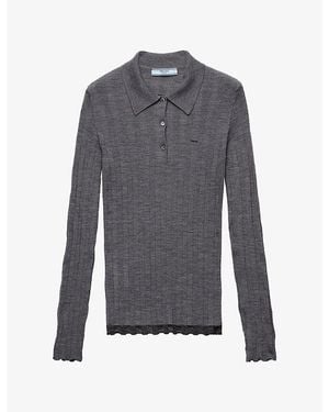 Prada Polo-Collar Slim-Fit Wool Jumper - Grey