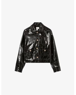 Claudie Pierlot Collared Relaxed-Fit Leather Jacket - Black