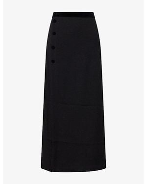 Blazé Milano Luna Velvet-Trim Crepe Midi Skirt - Black