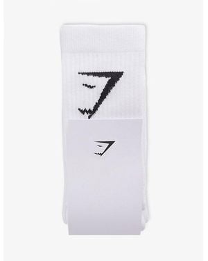 GYMSHARK Branded Pack Of Three Cotton-Blend Socks - White