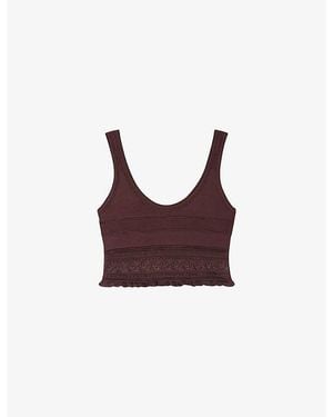 Sandro Scoop-Neck Cropped Knitted Top - Brown