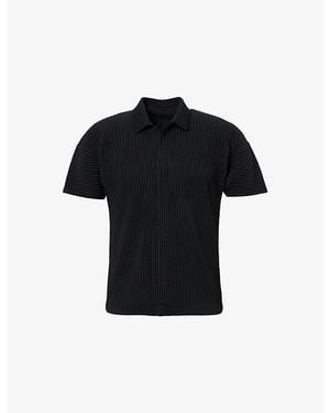 Homme Plissé Issey Miyake Bascis V-Neck Regular-Fit Knitted Polo Shirt - Black