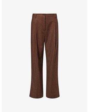 ME+EM Pinstripe Straight-Leg Stretch-Woven Pants - Brown