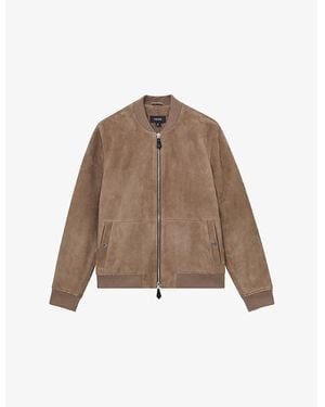 Reiss Zip-Through Suede Bomber Jacket - Brown