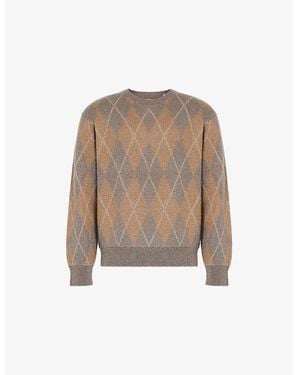 FRAME Argyle-Pattern Crewneck Knitted Sweater - Natural