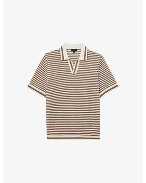 Reiss Carlford Stripe-Print Cotton And Linen-Blend Polo - Natural