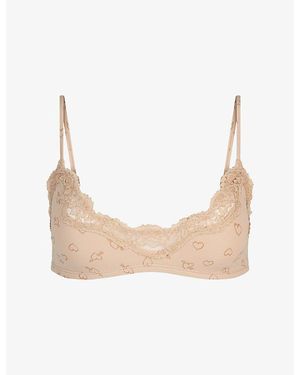Skims Fits Everybody Lace-Trim Jersey Triangle Bralette - Natural