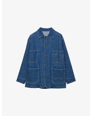 Prada Patch-Pocket Boxy-Fit Denim Jacket - Blue