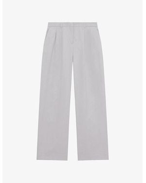 The Kooples Wide-Leg Mid-Rise Cotton Pants - Gray