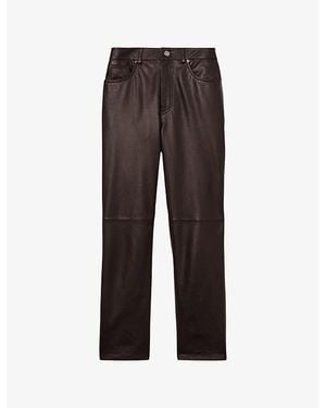 Reiss Verona Slim-Leg High-Rise Leather Trousers - Brown