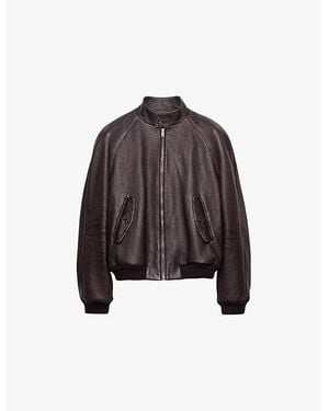 Prada Leather Bomber Jacket - Brown