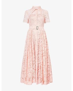 Mona Alshebil Semi-Sheer Belted Lace Maxi Dress - Pink