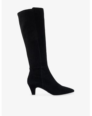 Dune Sera Wide-Fit Suede Heeled Knee-High Boots - Black