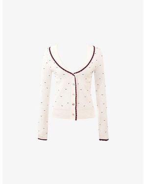 House Of Cb Marla Contrast-Trim Jacquard Knitted Cardigan - White