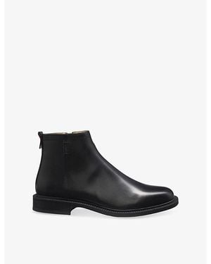 HUGO Leather Boots With Logo Trim - Black