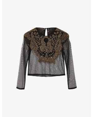 AllSaints Greta Butterfly-Embellished Woven Top - Black