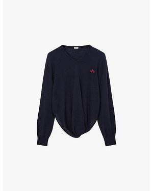 Loewe Logo-Embroidered Twisted-Side Wool Jumper - Blue
