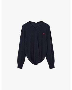 Loewe Logo-Embroidered Twisted-Side Wool Jumper - Blue