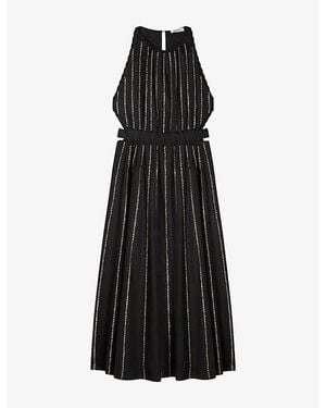 Sandro Rhinestone Cut-Out Cotton Maxi Dress - Black
