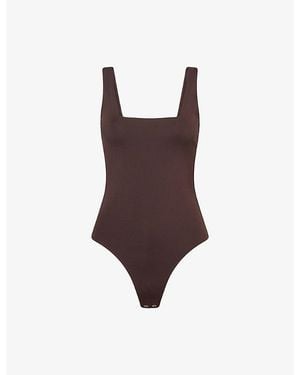 GOOD AMERICAN Sculpting Square-Neck Stretch-Jersey Bodysuit - Brown
