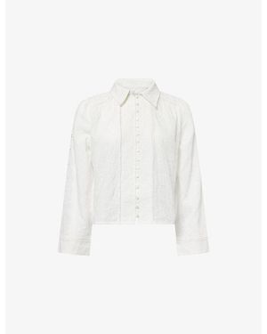 ME+EM Embroidered Cropped Cotton Blouse - White