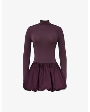 Mistress Rocks Puff-Ball Long-Sleeve Stretch-Crepe Mini Dress - Purple