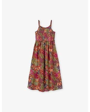 Benetton Floral Smocked Woven Maxi Dress 6-13 Years - Red