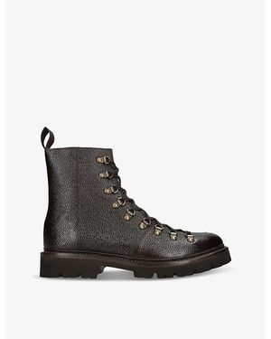 Grenson Brady Lace-Up Flat Leather Ankle Boots - Black