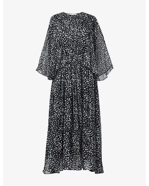 eem Dot-Print Cape-Detail Chiffon Midi Dress - Gray