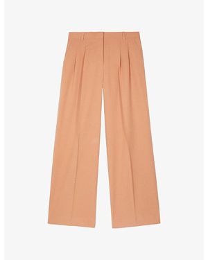 The Kooples Pleated-Front Wide-Leg High-Rise Lyocell, Linen And Cotton Trousers - Natural