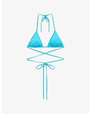 Loewe X Paula's Ibiza Embellished Floral Triangle Bikini Top - Blue