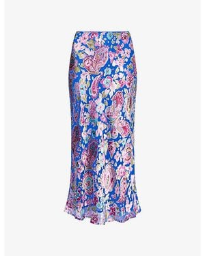 RIXO London Ardith Floral Silk-Blend Midi Skirt - Blue