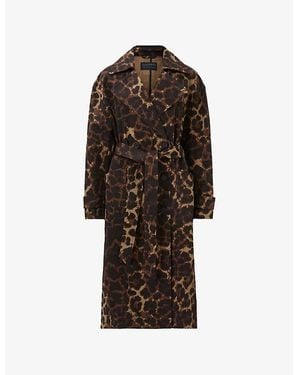 AllSaints Abel Leopard-Print Cotton Trench Coat - Brown