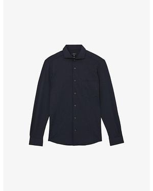 Reiss Solarko Cutaway-Collar Stretch-Woven Seersucker Shirt - Blue
