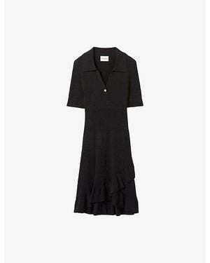 Claudie Pierlot V-Neck Ribbed Knitted Mini Dress - Black