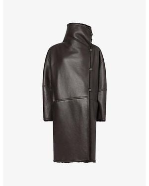 TOTEME Shearling-Lined Wrap Leather Coat - Grey
