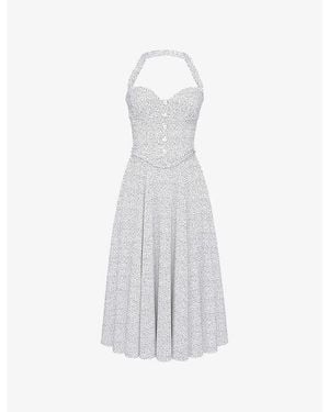 House Of Cb Georgie Polka-Dot Stretch-Cotton Midi Dress Xs (A-C Cup) - White