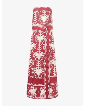Johanna Ortiz Ancient Peru Strapless Cotton-Poplin Midi Dress - Red