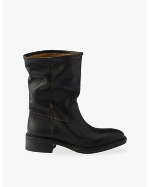 Prada Vintage-Effect Leather Boots - Black