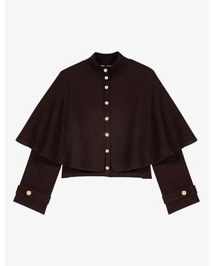 Maje Cape High-Neck Wool-Blend Cardigan - Black