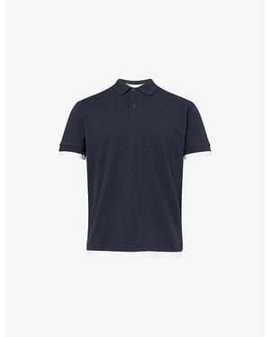7 For All Mankind Double-Layer Collared Cotton Polo Top - Blue