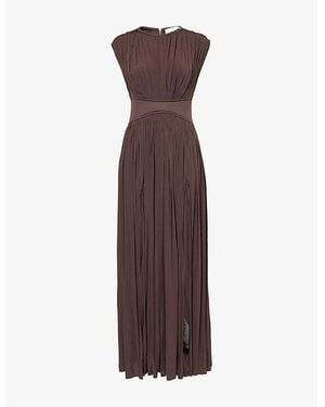 Zimmermann Illuminate Pleated Stretch-Woven Maxi Dress - Brown
