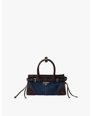 Prada Bonnie Small Denim And Leather Shoulder Bag - Blue